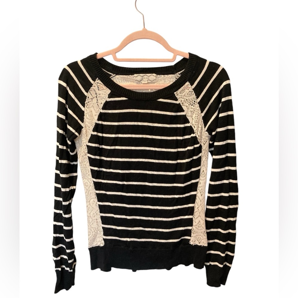 Pink Rose black white striped lace back top